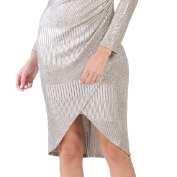Adriana Papell metallic knit draped dress - Picture 2 of 3